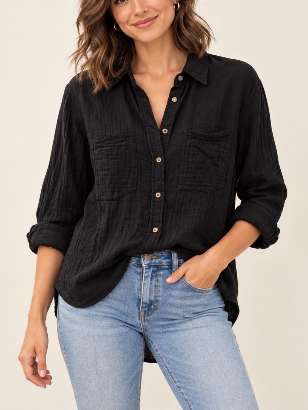 H&M Black Lightweight Button Down Shirt